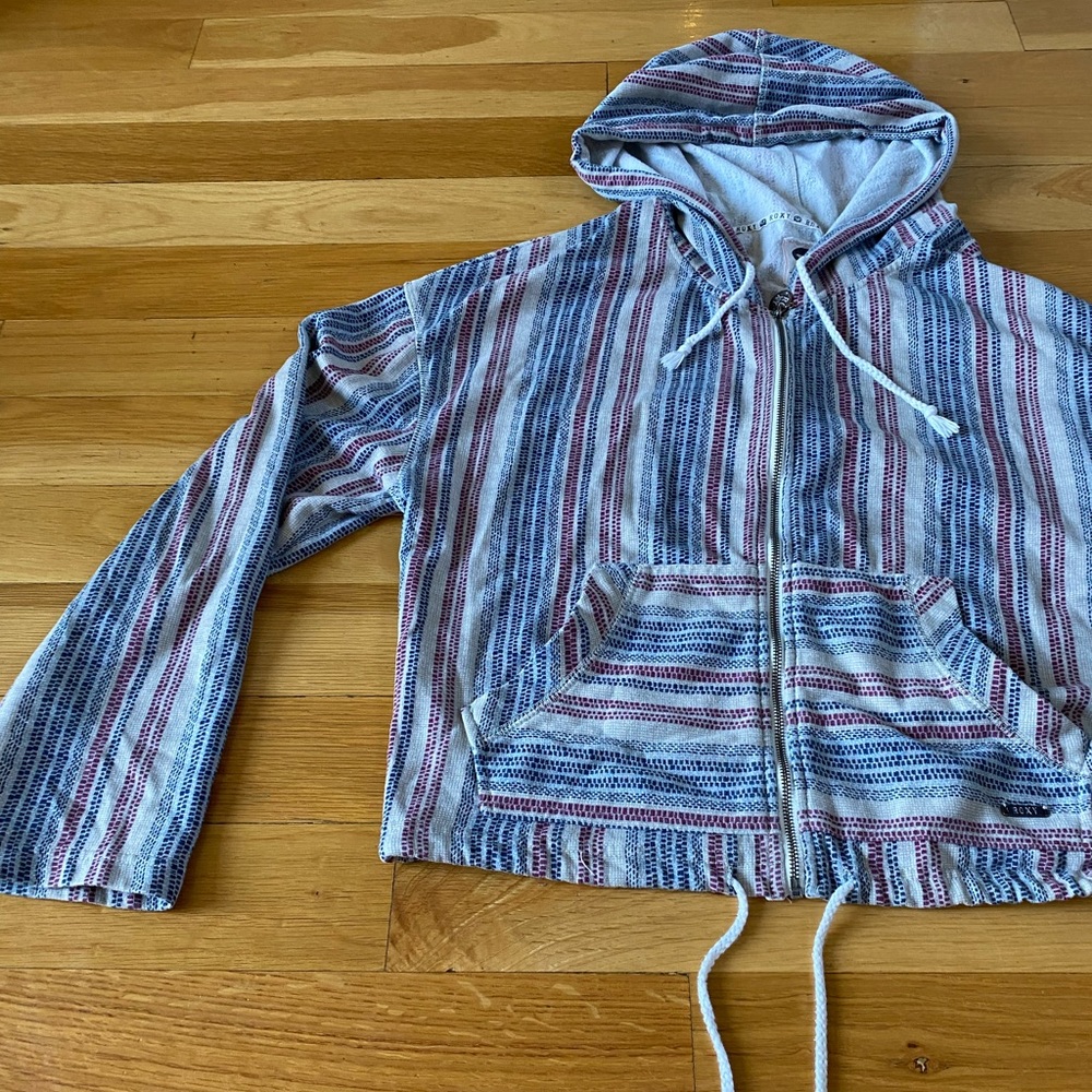 Roxy/ Billabong tri- color cropped zip hoodie